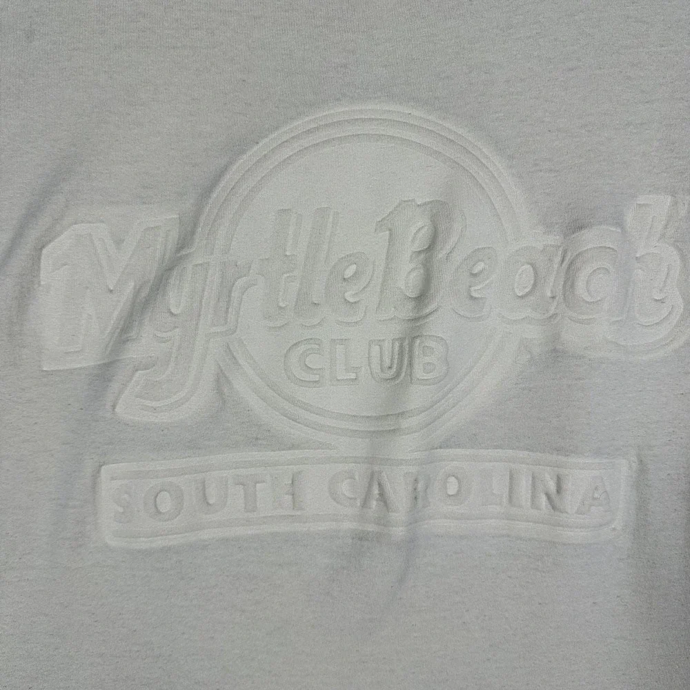 VINTAGE 90s Myrtle Beach Club Puff Print T-Shirt Mens XXL Cream‎ Made in USA